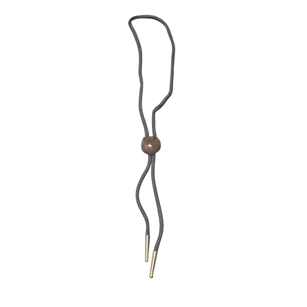 Vintage Brown Marbled Bolo Tie Gold Tone Tips Braided Cord Western Cowboy